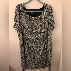 Connected Woman Plus Size 20W Dress Layered Black/Green Pleated Short Sleeve